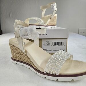 MIA Amore Lonny-P Pearl Wedge Sandals Espadrille Bon Nappea Cream Womens 9M New